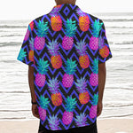 Neon EDM Zig Zag Pineapple Pattern Print Textured Short Sleeve Shirt