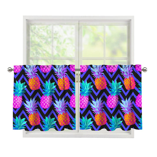 Neon EDM Zig Zag Pineapple Pattern Print Tier Curtains