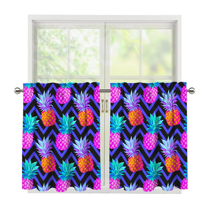 Neon EDM Zig Zag Pineapple Pattern Print Tier Curtains