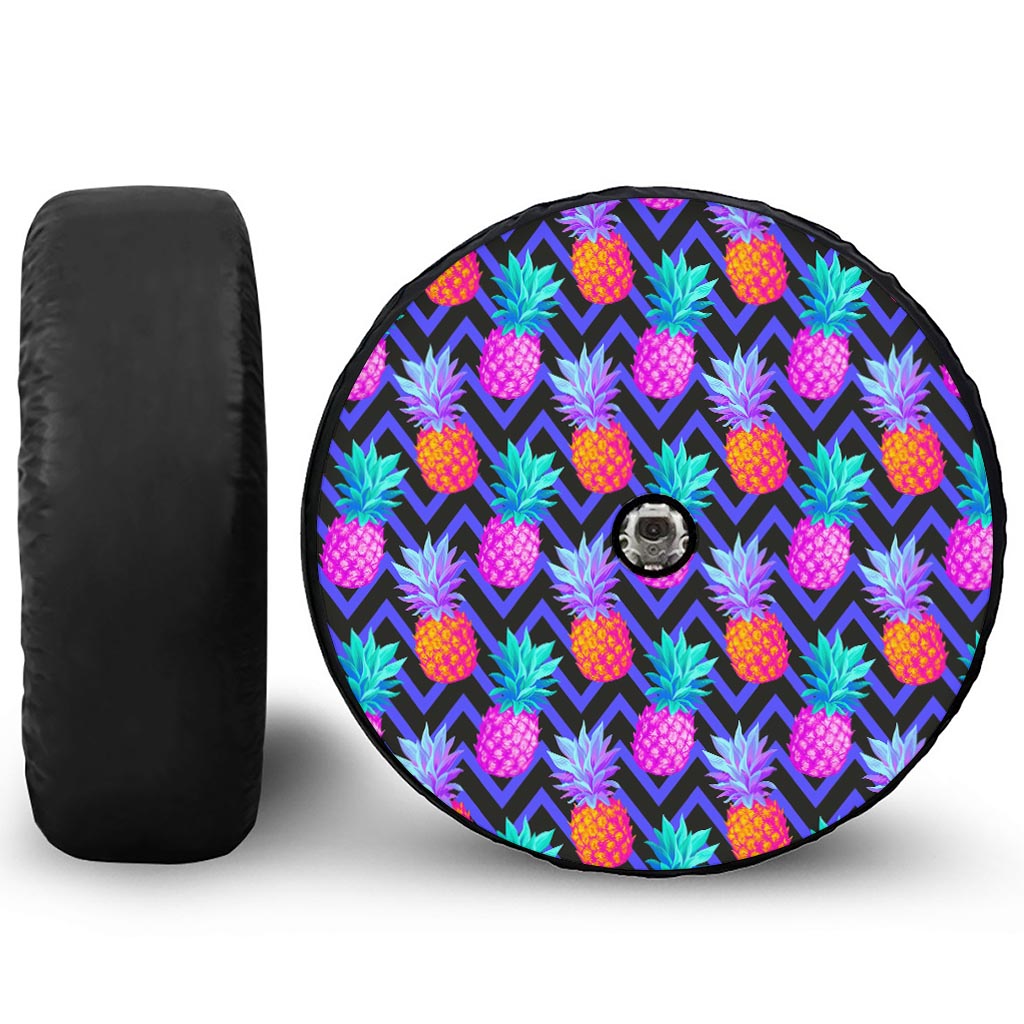 Neon EDM Zig Zag Pineapple Pattern Print Tire Cover With Camera Hole