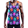 Neon EDM Zig Zag Pineapple Pattern Print Men's Workout Tank Top
