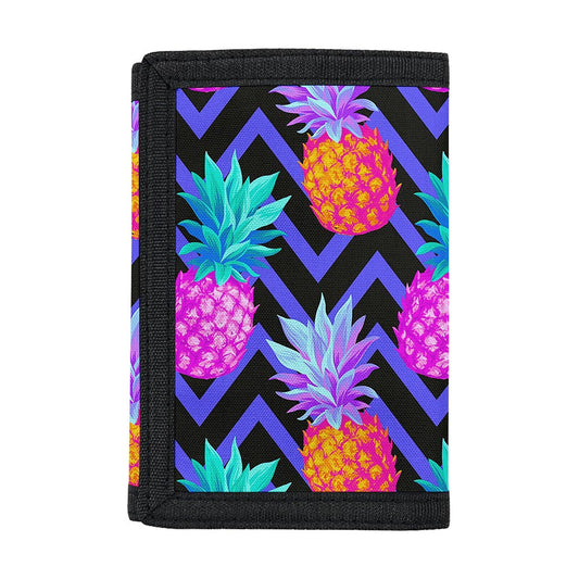 Neon EDM Zig Zag Pineapple Pattern Print Trifold Wallet