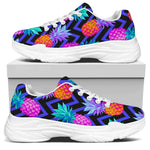 Neon EDM Zig Zag Pineapple Pattern Print White Chunky Shoes