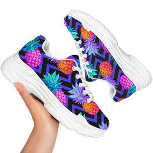 Neon EDM Zig Zag Pineapple Pattern Print White Chunky Shoes