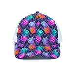 Neon EDM Zig Zag Pineapple Pattern Print White Mesh Trucker Cap