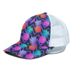 Neon EDM Zig Zag Pineapple Pattern Print White Mesh Trucker Cap