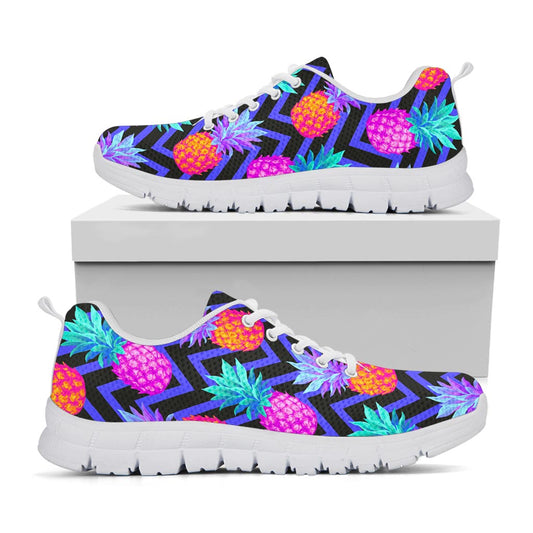 Neon EDM Zig Zag Pineapple Pattern Print White Running Shoes