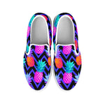 Neon EDM Zig Zag Pineapple Pattern Print White Slip On Sneakers
