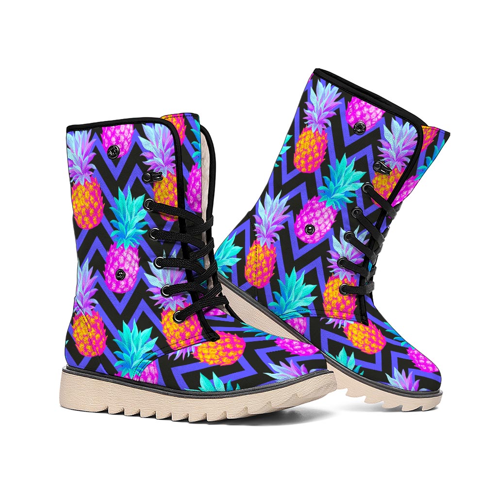 Neon EDM Zig Zag Pineapple Pattern Print Winter Boots