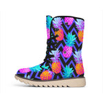 Neon EDM Zig Zag Pineapple Pattern Print Winter Boots