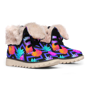 Neon EDM Zig Zag Pineapple Pattern Print Winter Boots