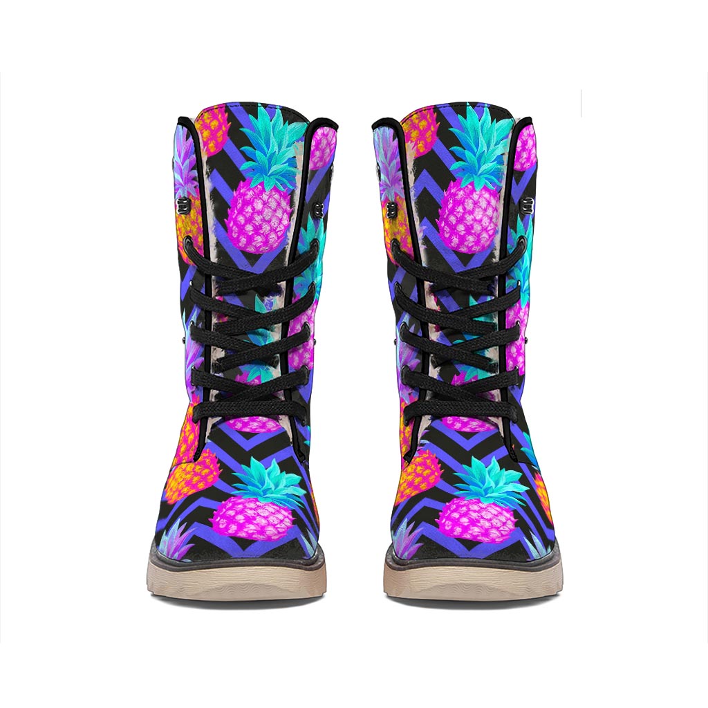 Neon EDM Zig Zag Pineapple Pattern Print Winter Boots