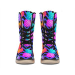 Neon EDM Zig Zag Pineapple Pattern Print Winter Boots