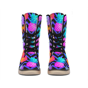 Neon EDM Zig Zag Pineapple Pattern Print Winter Boots