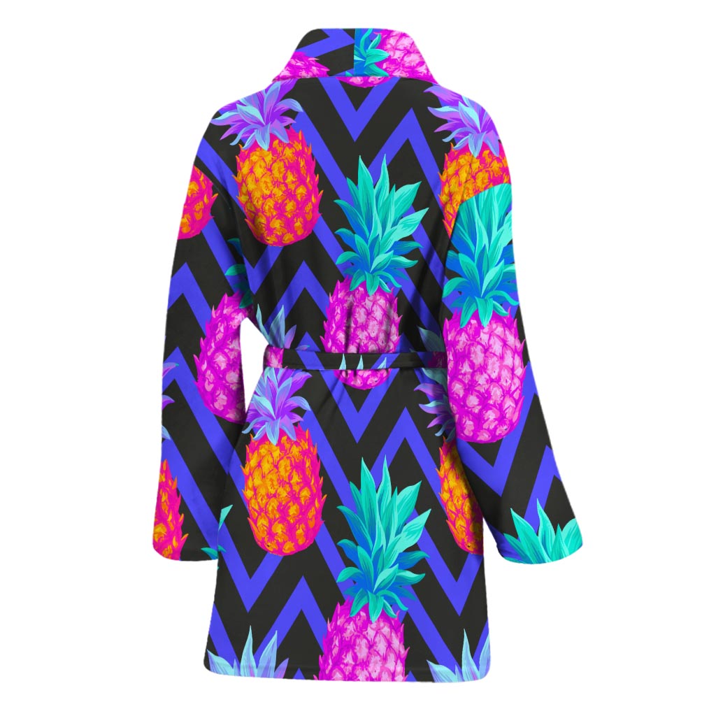 Neon EDM Zig Zag Pineapple Pattern Print Women's Bathrobe