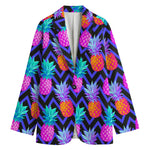 Neon EDM Zig Zag Pineapple Pattern Print Women's Blazer