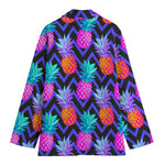 Neon EDM Zig Zag Pineapple Pattern Print Women's Blazer