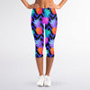 Neon EDM Zig Zag Pineapple Pattern Print Women's Capri Leggings