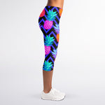 Neon EDM Zig Zag Pineapple Pattern Print Women's Capri Leggings