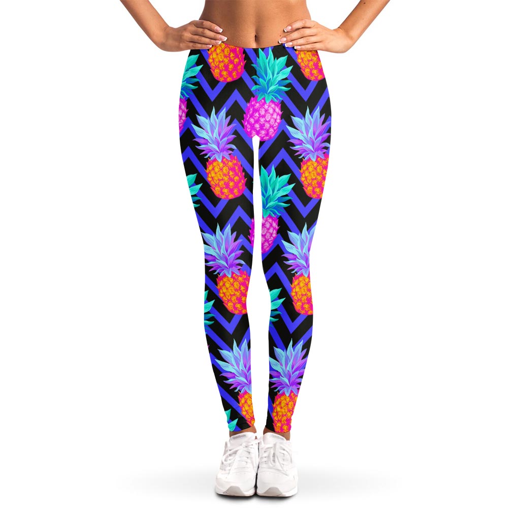 Neon EDM Zig Zag Pineapple Pattern Print Women's Leggings