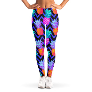 Neon EDM Zig Zag Pineapple Pattern Print Women's Leggings