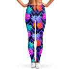 Neon EDM Zig Zag Pineapple Pattern Print Women's Leggings