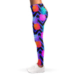 Neon EDM Zig Zag Pineapple Pattern Print Women's Leggings