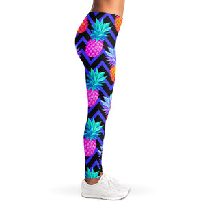 Neon EDM Zig Zag Pineapple Pattern Print Women's Leggings