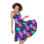 Neon EDM Zig Zag Pineapple Pattern Print Women's Sleeveless Dress