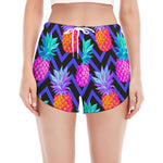 Neon EDM Zig Zag Pineapple Pattern Print Women's Split Running Shorts