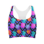 Neon EDM Zig Zag Pineapple Pattern Print Women's Sports Bra