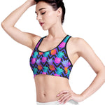 Neon EDM Zig Zag Pineapple Pattern Print Women's Sports Bra