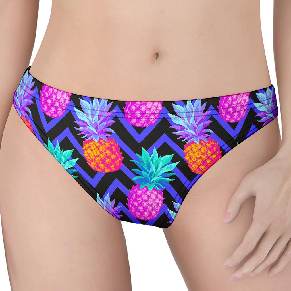 Neon EDM Zig Zag Pineapple Pattern Print Women's Thong