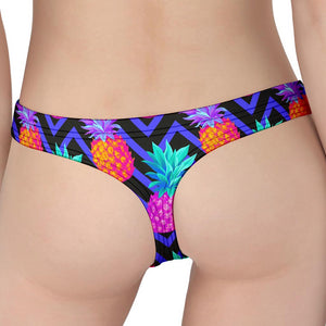 Neon EDM Zig Zag Pineapple Pattern Print Women's Thong