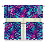 Neon Ethnic Aztec Trippy Print 3 Piece Kitchen Curtains