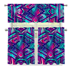 Neon Ethnic Aztec Trippy Print 3 Piece Kitchen Curtains