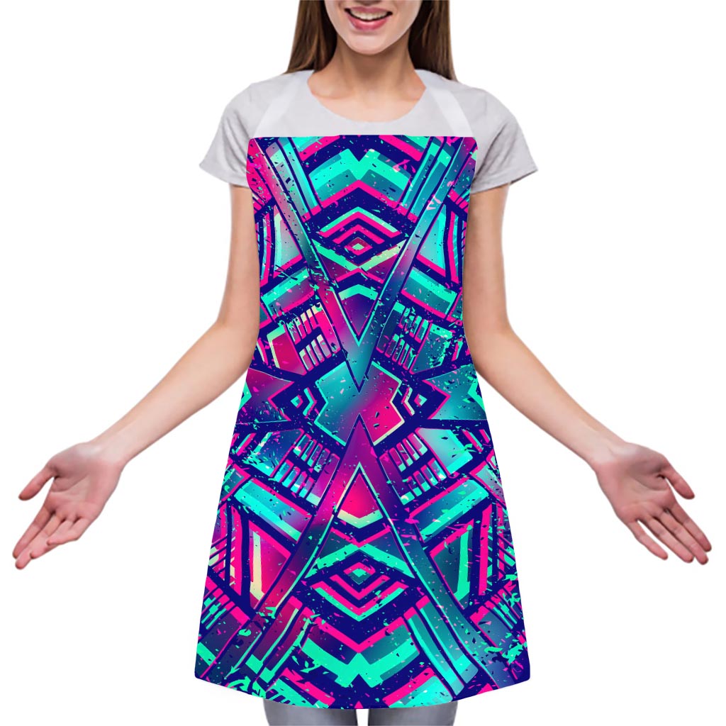 Neon Ethnic Aztec Trippy Print Adjustable Apron