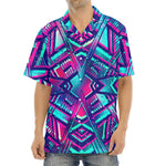 Neon Ethnic Aztec Trippy Print Aloha Shirt
