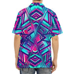Neon Ethnic Aztec Trippy Print Aloha Shirt