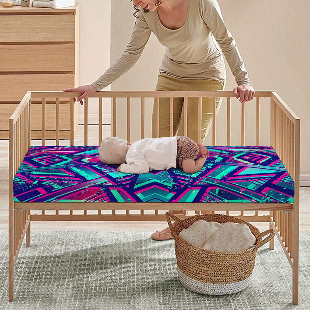 Neon Ethnic Aztec Trippy Print Baby Crib Sheet
