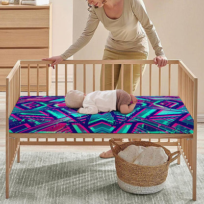 Neon Ethnic Aztec Trippy Print Baby Crib Sheet