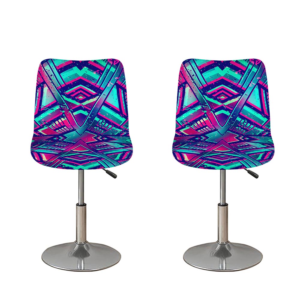Neon Ethnic Aztec Trippy Print Bar Stool Covers