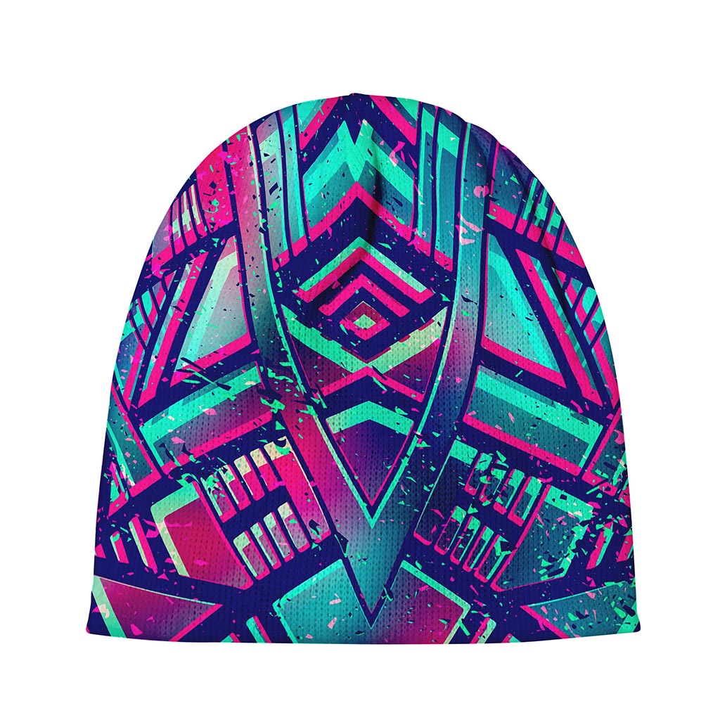 Neon Ethnic Aztec Trippy Print Beanie