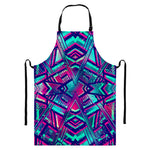 Neon Ethnic Aztec Trippy Print Bib Apron With Pocket