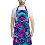 Neon Ethnic Aztec Trippy Print Bib Apron With Pocket