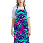 Neon Ethnic Aztec Trippy Print Bib Apron With Pocket