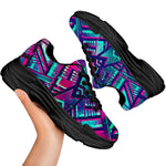 Neon Ethnic Aztec Trippy Print Black Chunky Shoes