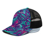 Neon Ethnic Aztec Trippy Print Black Mesh Trucker Cap