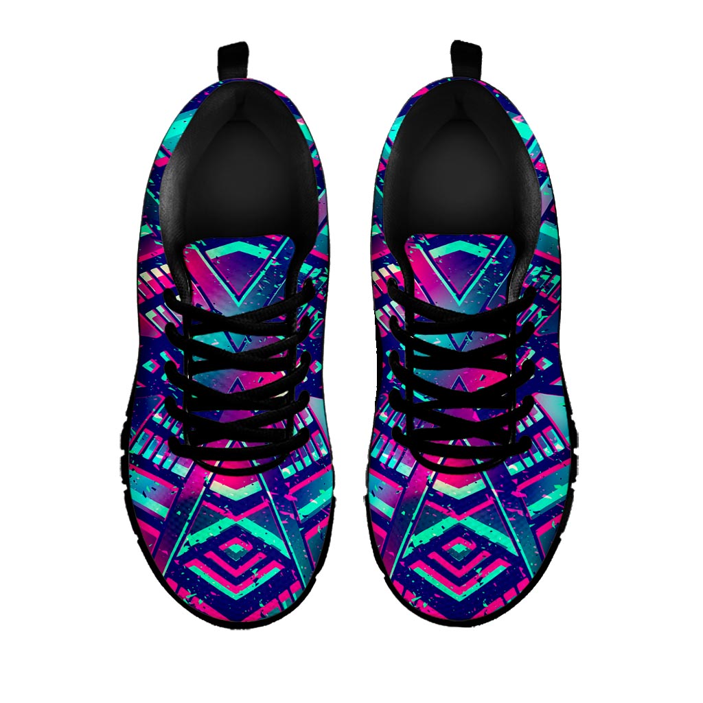 Neon Ethnic Aztec Trippy Print Black Running Shoes