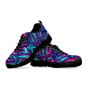 Neon Ethnic Aztec Trippy Print Black Running Shoes